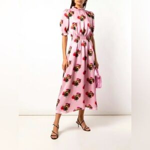 ADAM LIPPES Printed Hammered Silk Dress Pink 14